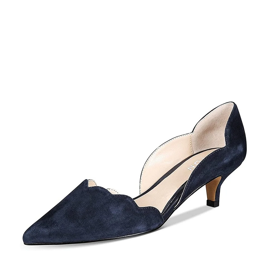  Navy Blue Velvet Pointed Kitten Heel Pumps for Elegant Ladies