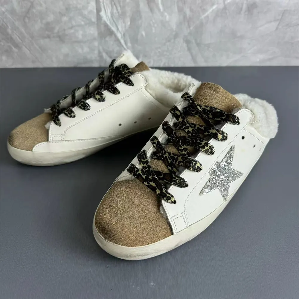 Gentleman's Skate Sneakers Low Top Round Toe Stars Print Causal Shoes Plush Slippers Genuine Leather-vocosishoes