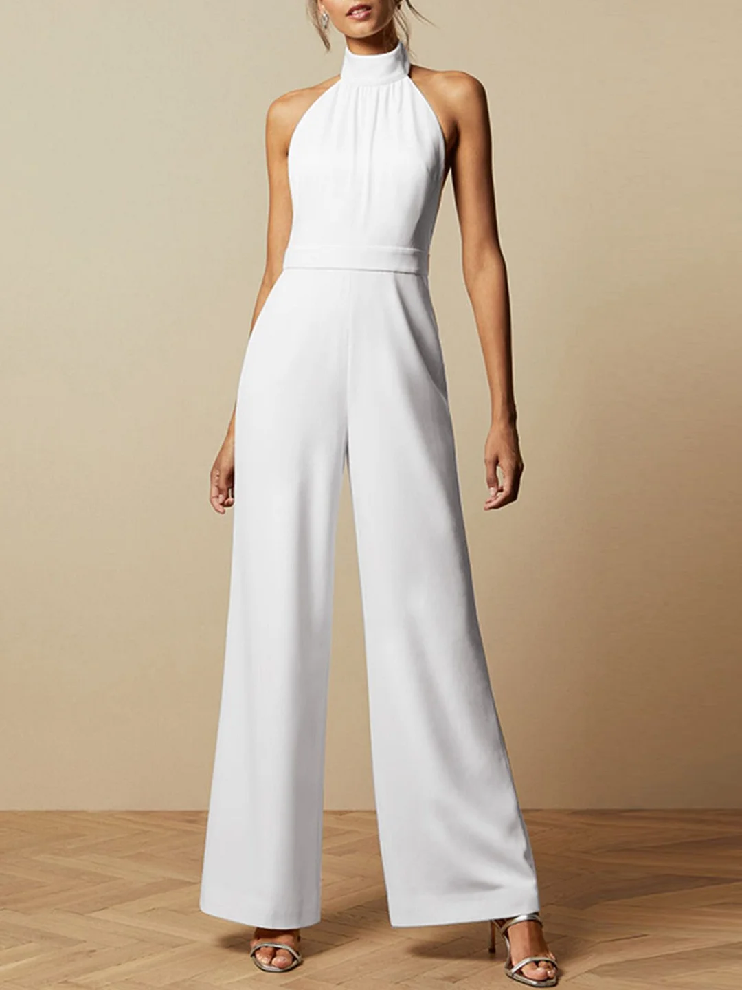 Celmia Elegant Office Lady Wide Leg Pants Overalls Casual Sleeveless Halter Women Jumpsuits 2022 Summer Backless Long Rompers