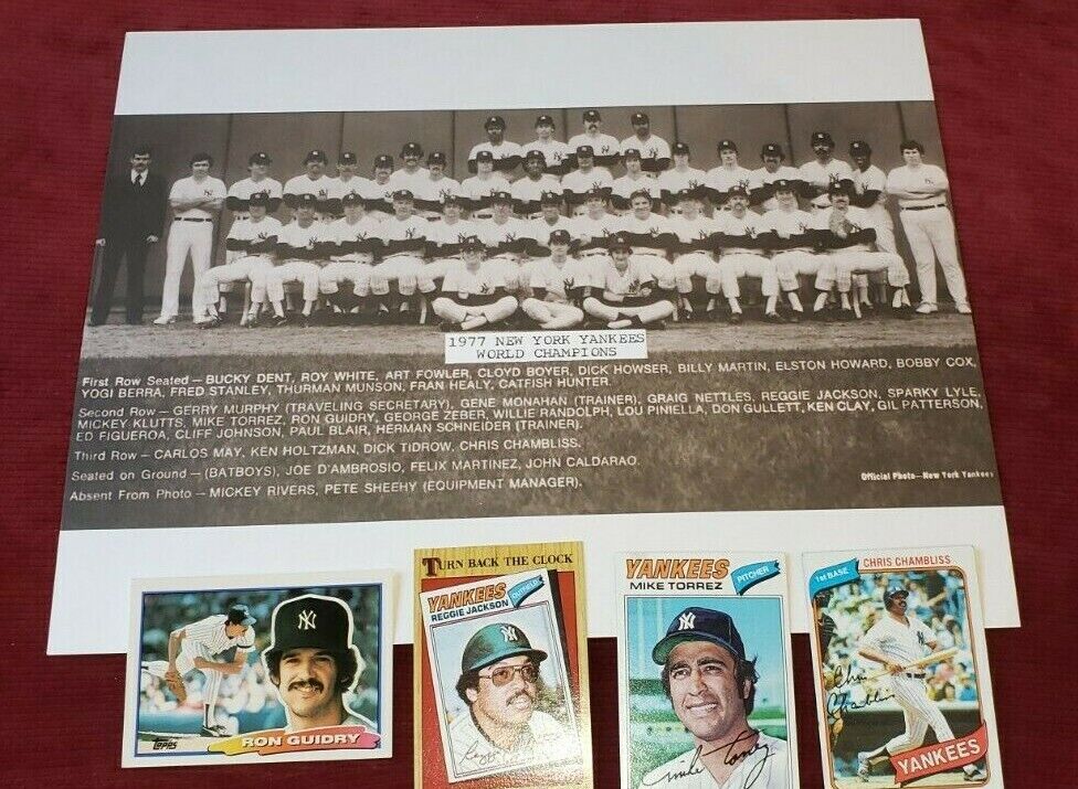 1977 New York Yankees World Champion Team 11x14 Photo Poster painting + Cards Guidry Jackson + 2