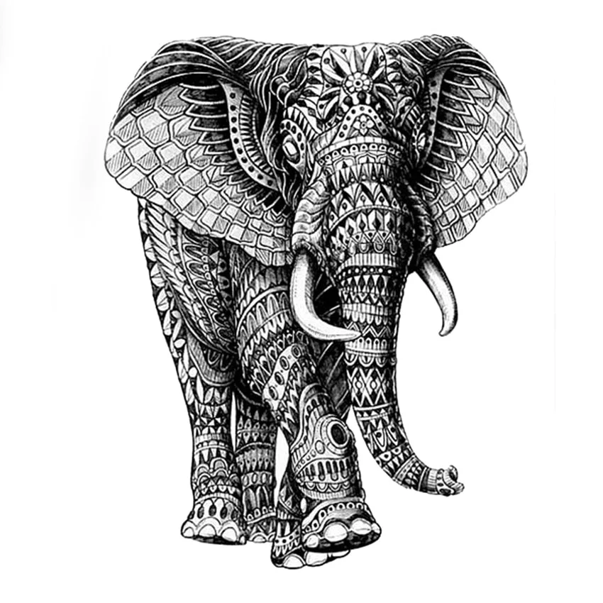 Mighty Elephant God Waterproof Temporary Tattoo sticker high quality Mechanical elephant Fake Tattoo sleeves Henna Tatoo