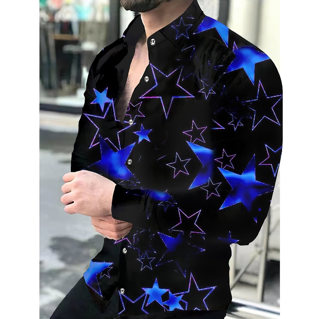 Casual Star Pattern Printed Long Sleeve Men's Shirt