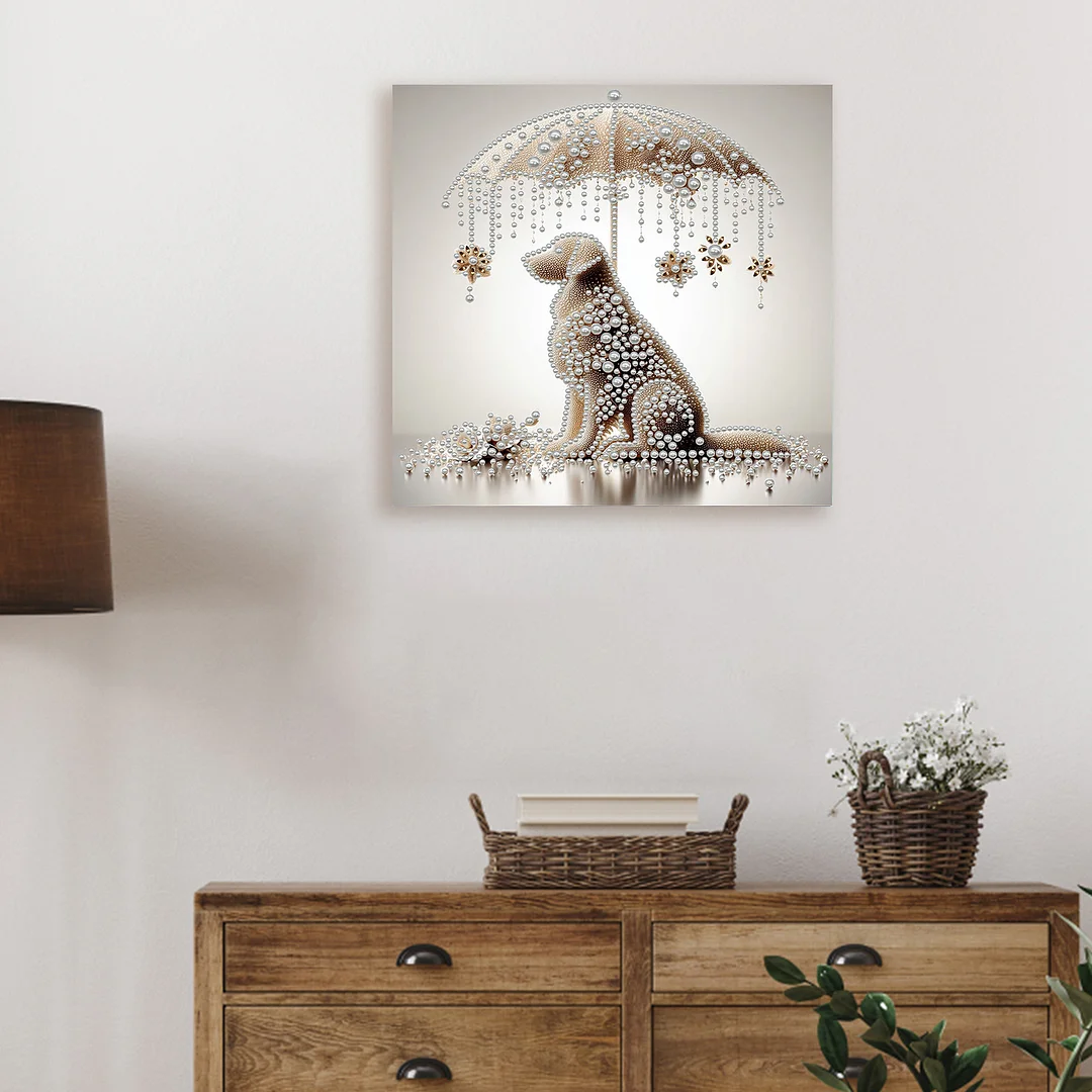 Umbrella Puppy - DIY Pearl Diamond Art Kit With Frame 30*30cm