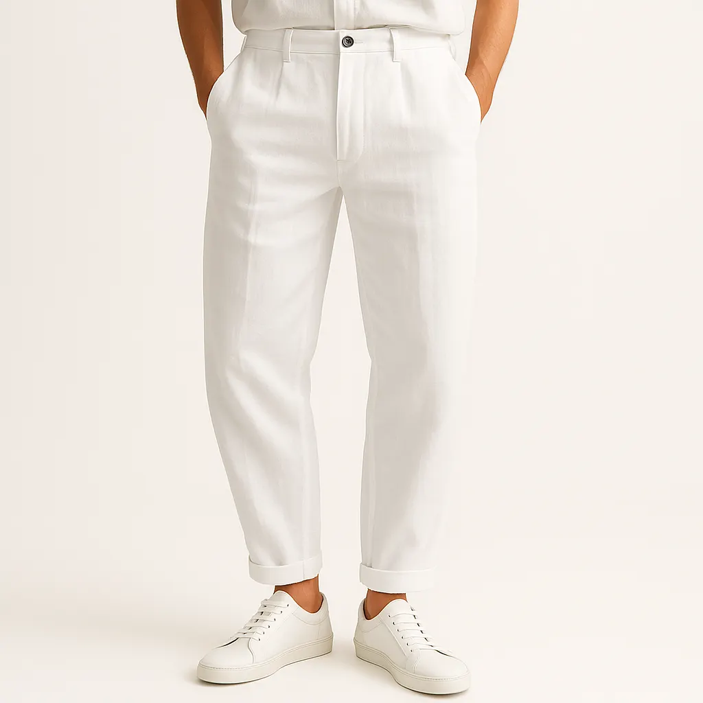 Men's Linen Blend Straight-Leg Trousers &ndash; Breathable Summer Wear &ndash; White