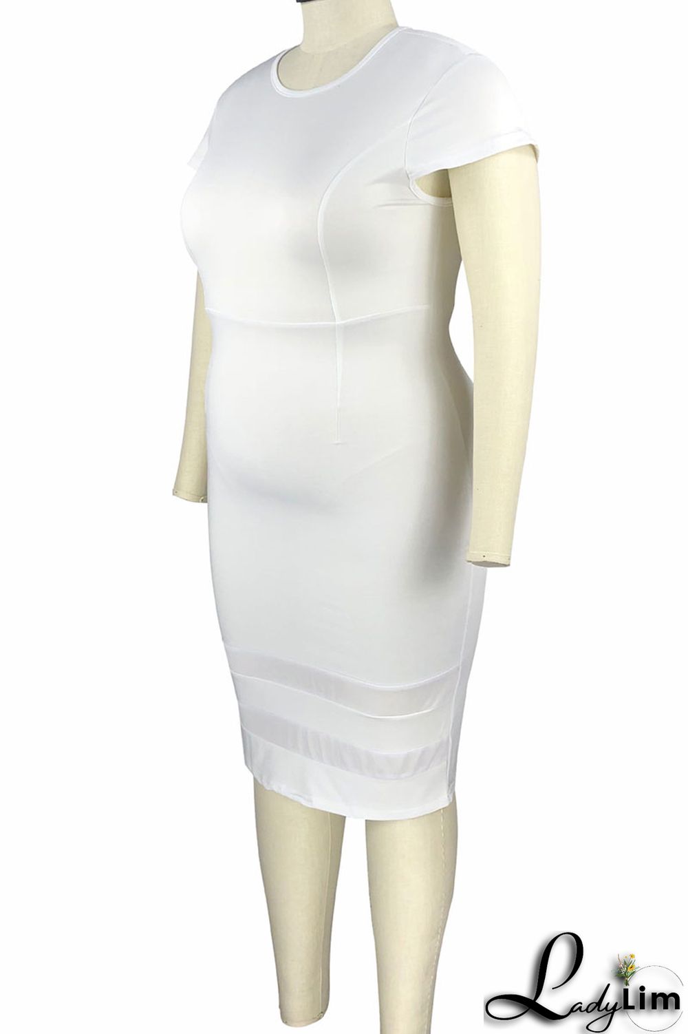 White Casual Elegant Solid Split Joint O Neck One Step Skirt Plus Size Dresses