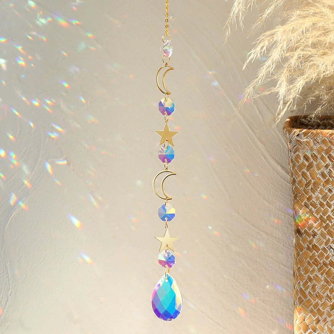 Moon Prism Crystal Suncatcher Rainbow Maker Hanging Sun Catcher for Window Home Garden Decor Wedding Christmas Decoration Gift