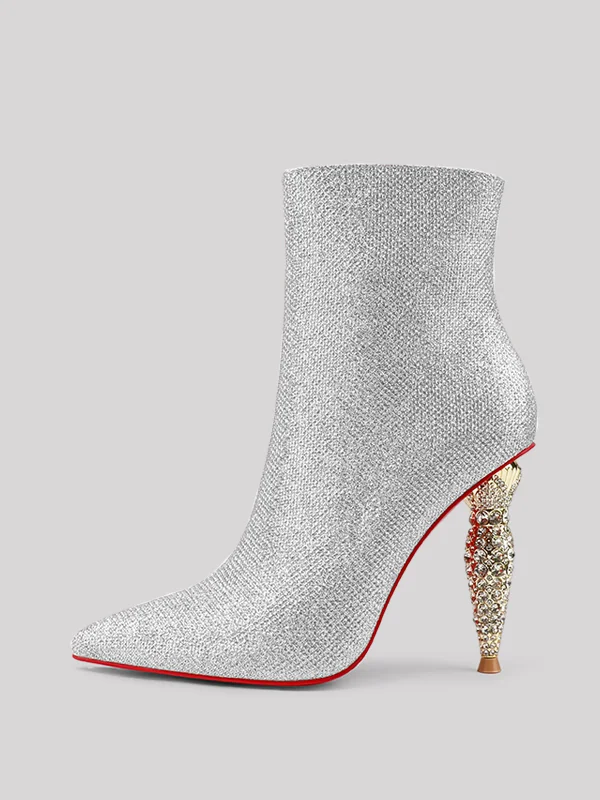 100mm Women's Red Bottome Diamond Heel Pointed Toe Bootie