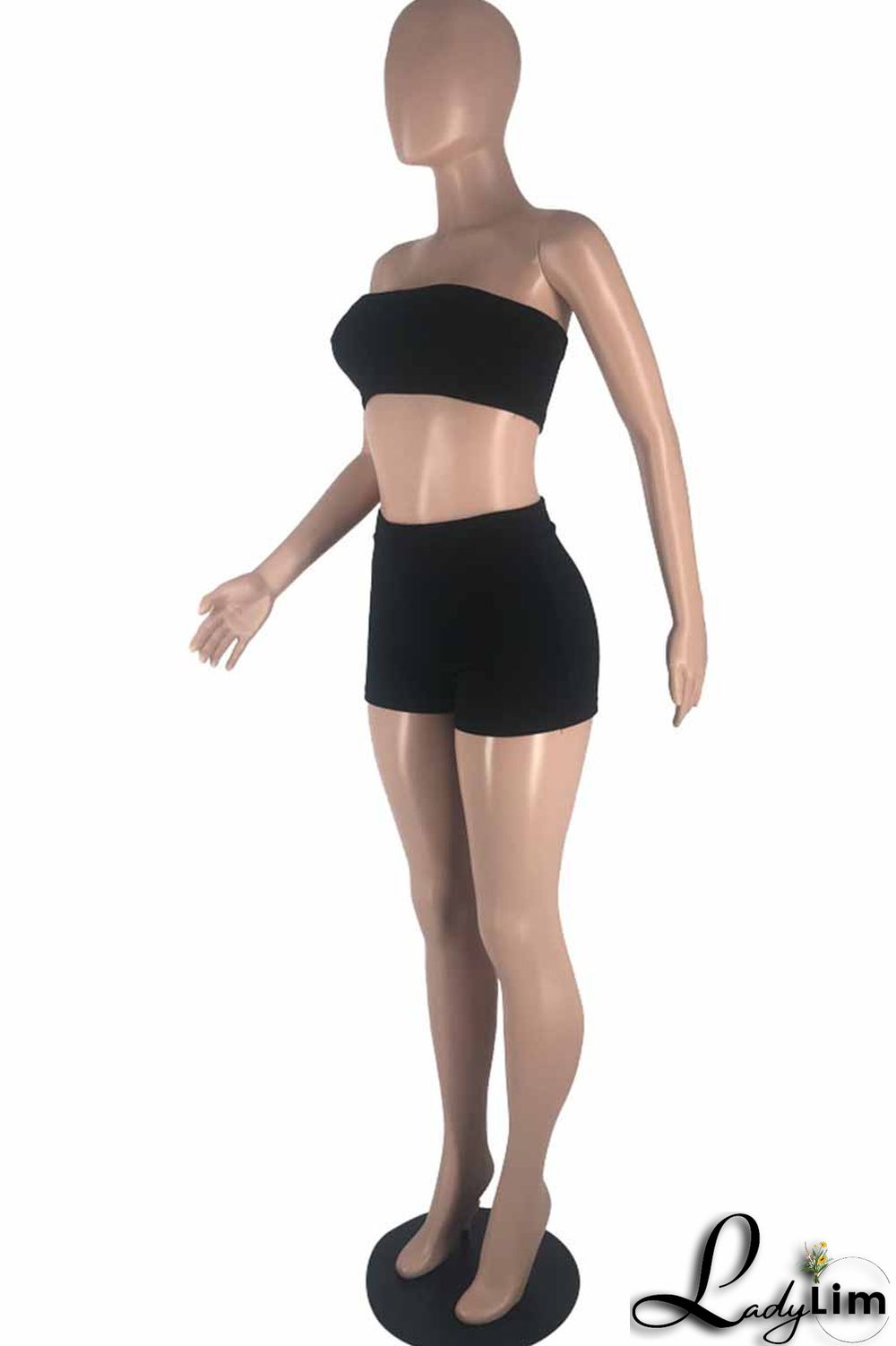 Blue Fashion Sexy Solid Backless Strapless Sleeveless Two Pieces