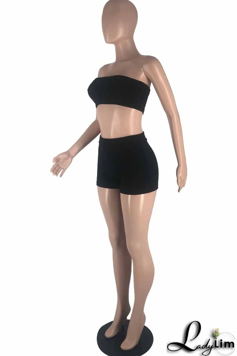 Blue Fashion Sexy Solid Backless Strapless Sleeveless Two Pieces