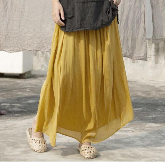 Women Loose Solid Color Elastic Waist Skirts 