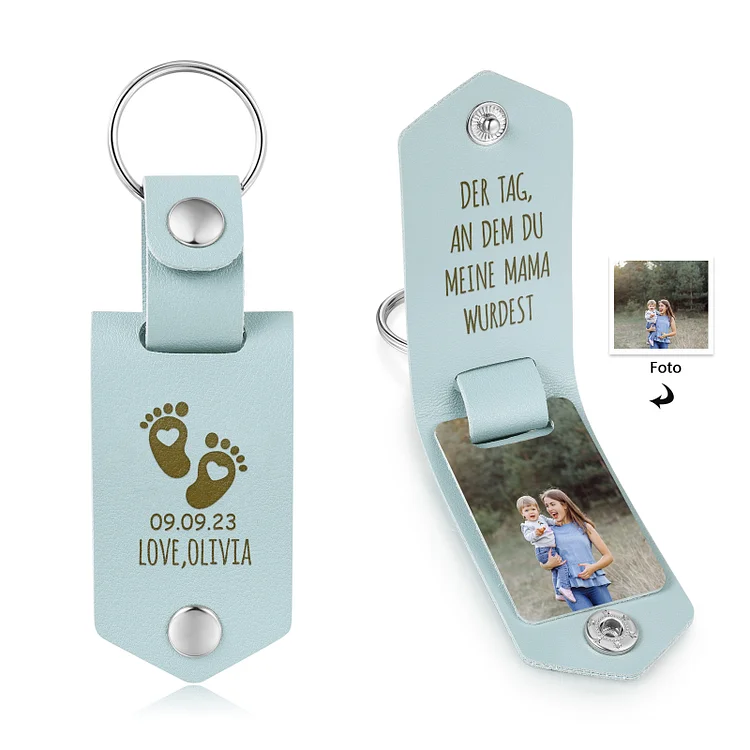 Kettenmachen Personalisierter Foto & Text & Datum Leder Schlüsselanhänger-Der Tag, an dem du meine Mama wurdest-Geschenk für Mutter