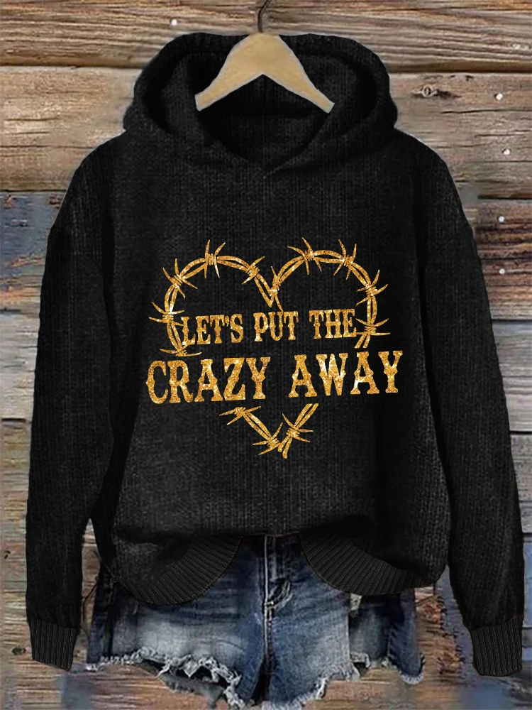Comstylish Let's Put the Crazy Away Glitter Heart Cozy Knit Hoodie