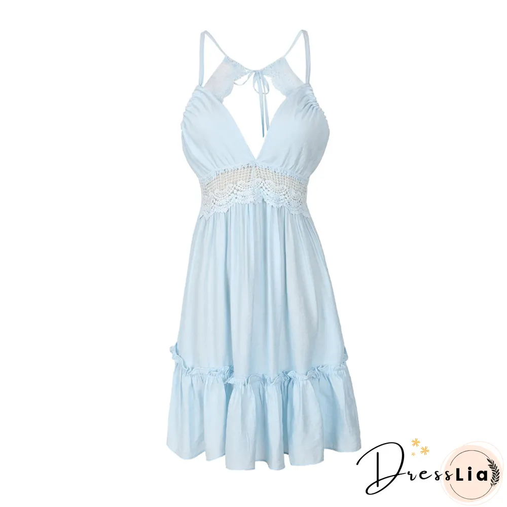 Brand New Women Party Lace Flower Backless Mini Dress Summer Sexy Sling SpaghettiStraps Deep V Neck Wedding Club Vestidos