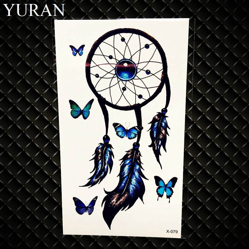 Watercolor Dream Catcher Temporary Tattoo Women Tribal Tattoo Sticker Black Dreamcatcher Fake Flash Tatoo Girl Body Arm Shoulder