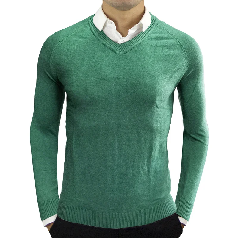 Men V Neck Long Sleeve Knitted Pullover Sweater