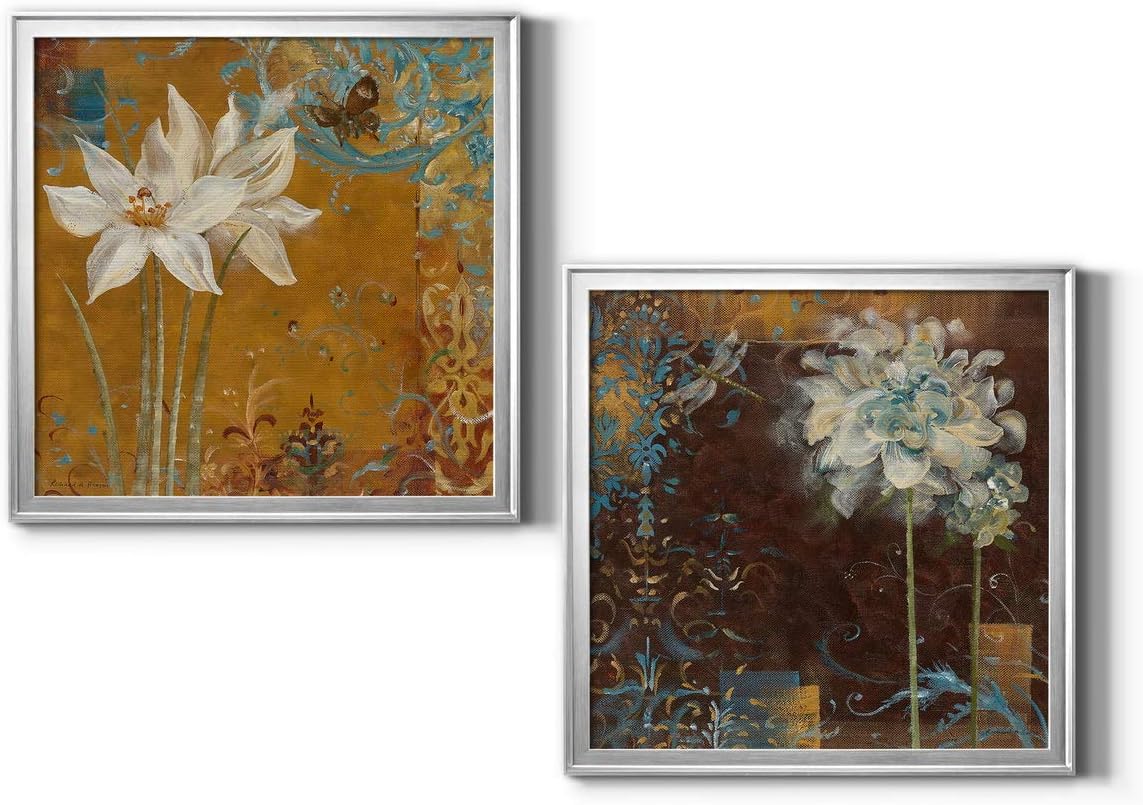 Neutral Color Wall Art, Wall Dcor Canvas, Beaches, Floral, Animals, Bohemian, & Vintage Styles, Ready to Hang -Silver Framed, Krishna's Garden III 22X22 22X22