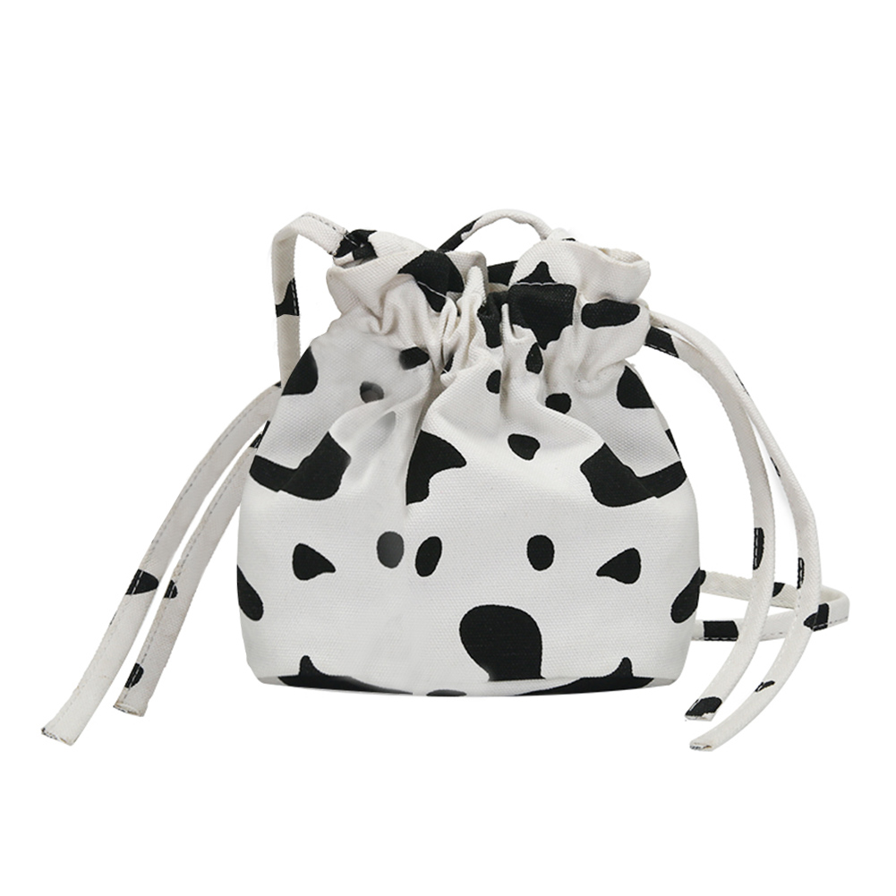 

Cow Milk Printed Crossbody Bag Women Drawstring Canvas Small Shoulder Pouch, 501 Original