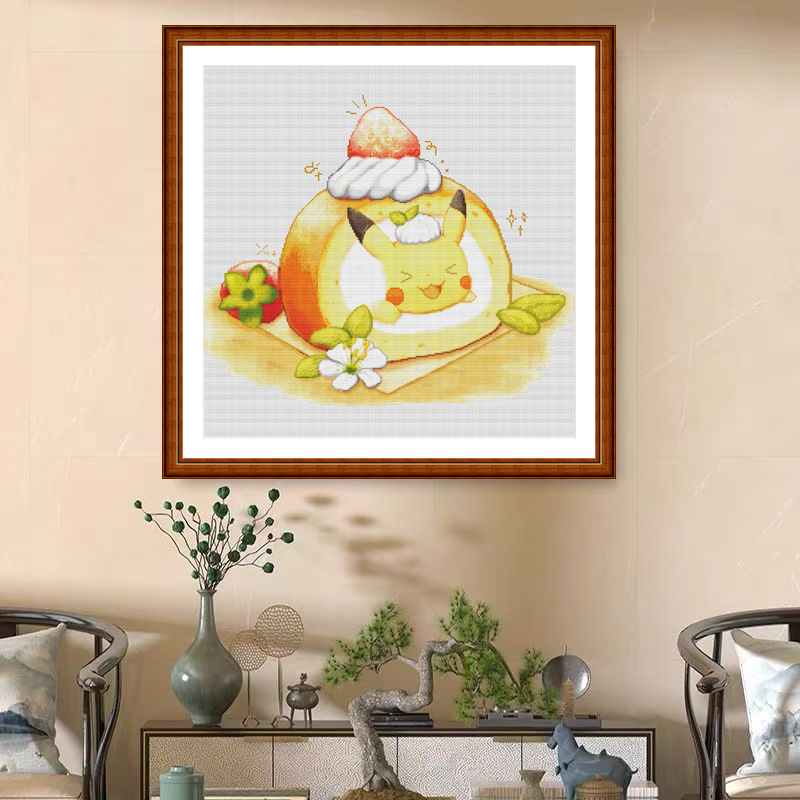 1set DIY Printed Cross Stitch Kit 【ZZ4612- Cake Pikachu】printed (stamped) cross-stitch Painting Fairy Cross Stitch