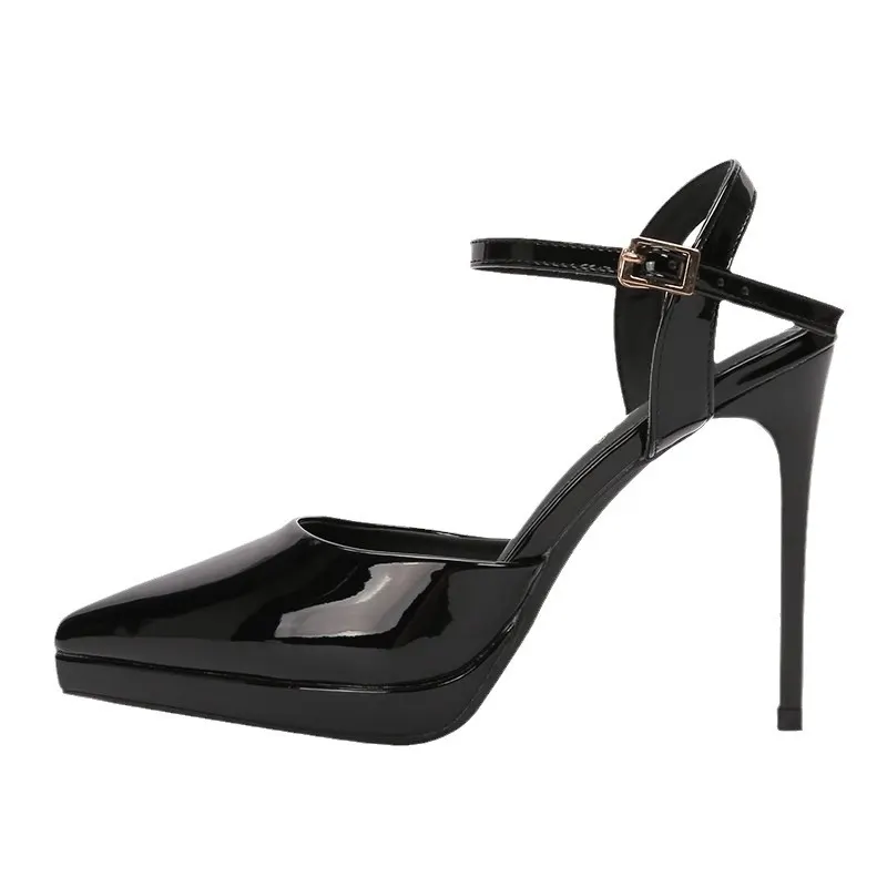 Breakj Breakj Temperament Thin Heel Waterproof Black High Heels With Thick Background Bare Color Pointed Summer Wearing Sandals
