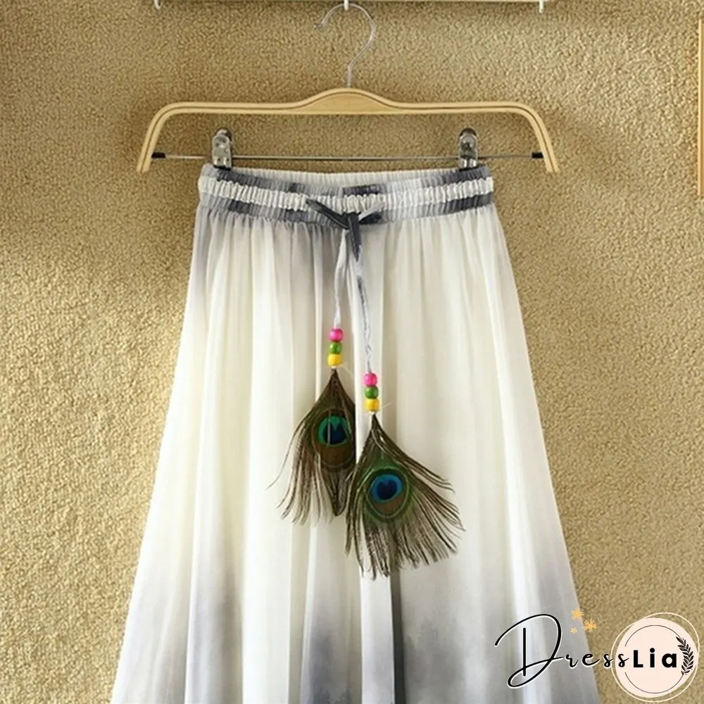 Summer Bohemian Long Skirt Chiffon Elegant Print Casual Skirts