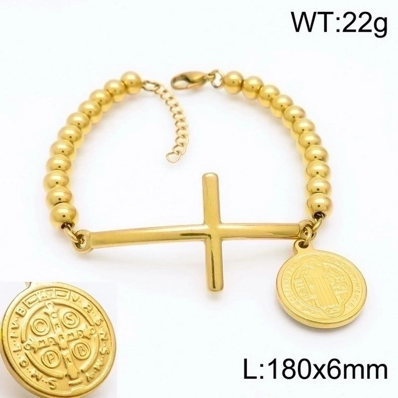 Basic Streetwear Cross Stainless Steel 18K Gold Plated Bracelets In Bulk
