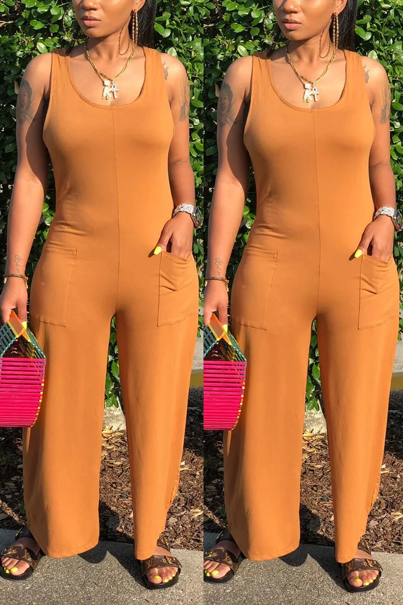 Orange Sexy Solid Sleeveless Slip | EGEMISS