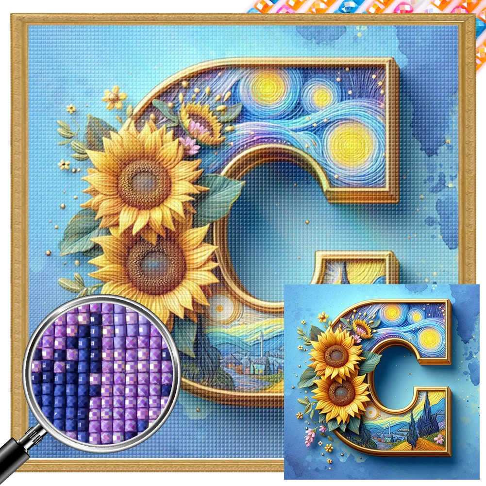 Partial AB Diamond Painting - Full Square Drill - Sunflower Letters(Canvas|35*35cm)