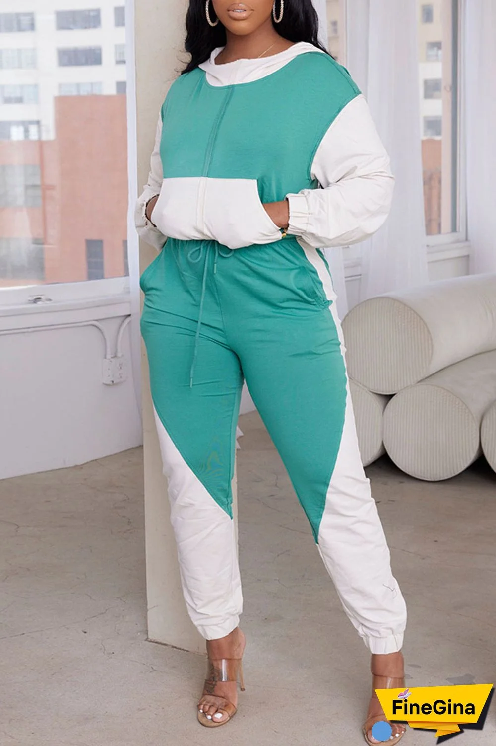 Yellow Casual Solid Patchwork Hooded Collar Long Sleeve Two Pieces