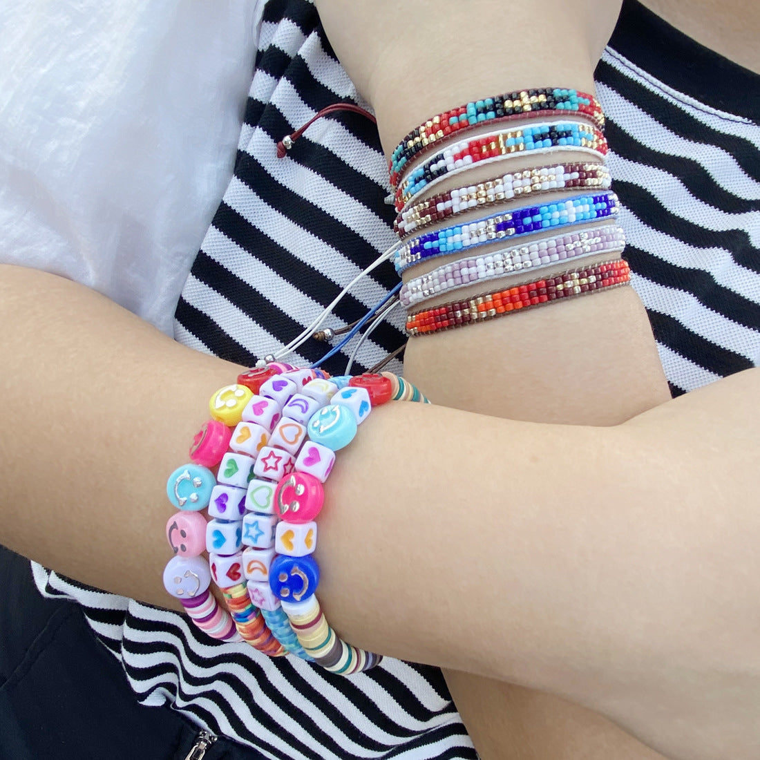 Women Bohemian Rhombus Bead Knitting Bracelets
