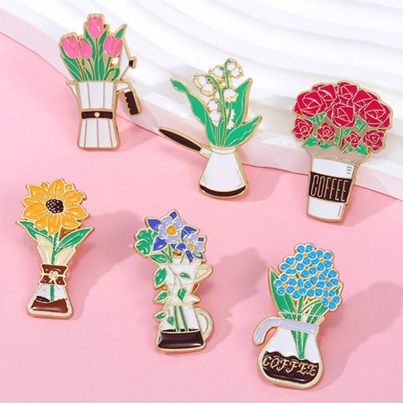 Elegant Cartoon Style Sweet Pin Sunflower Rose Flower Alloy Stamping Stoving Varnish Plating Unisex Badge Brooches Collar Pin