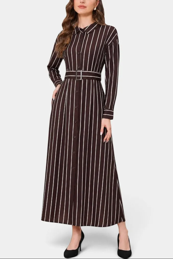 Classic Button-Front Maxi Dress with Belt