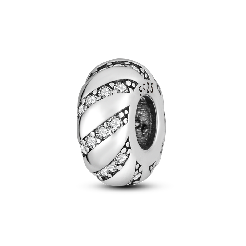 925 Sterling Silver Ring type inlaid diamond Beads for Original Bracelet Charms Fine Jewelry Accessories KTC147