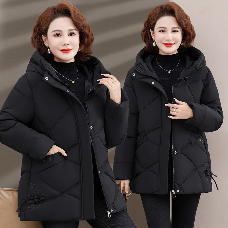 Woherb Mother Winter Dress Down Cotton Clothes 2024 New Chinese Style Hooded Padded Jacket In The Elderly Autumn And Winter Coat Female-Outfit Ideas