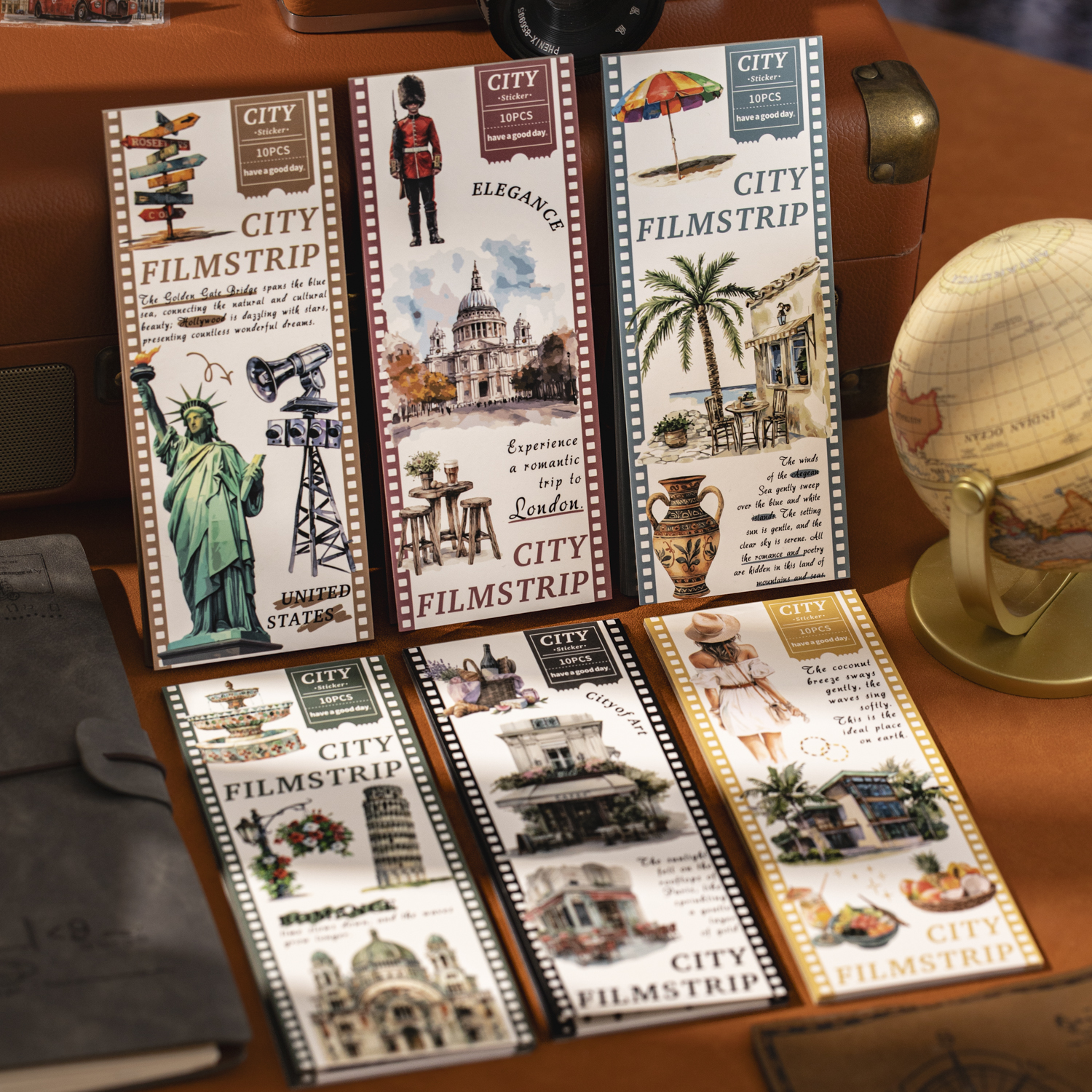 스티커북 - 도시 필름 스트립 시리즈 빈티지 여행 나무 바다 영화
