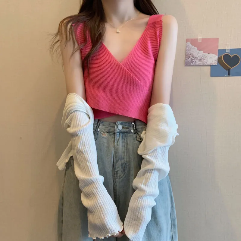 Uveng Uveng Color Cross Waistcoat Women Wearing Summer Slings New Deep V Bosom Sexy Hottie Sleeveless Top In Style