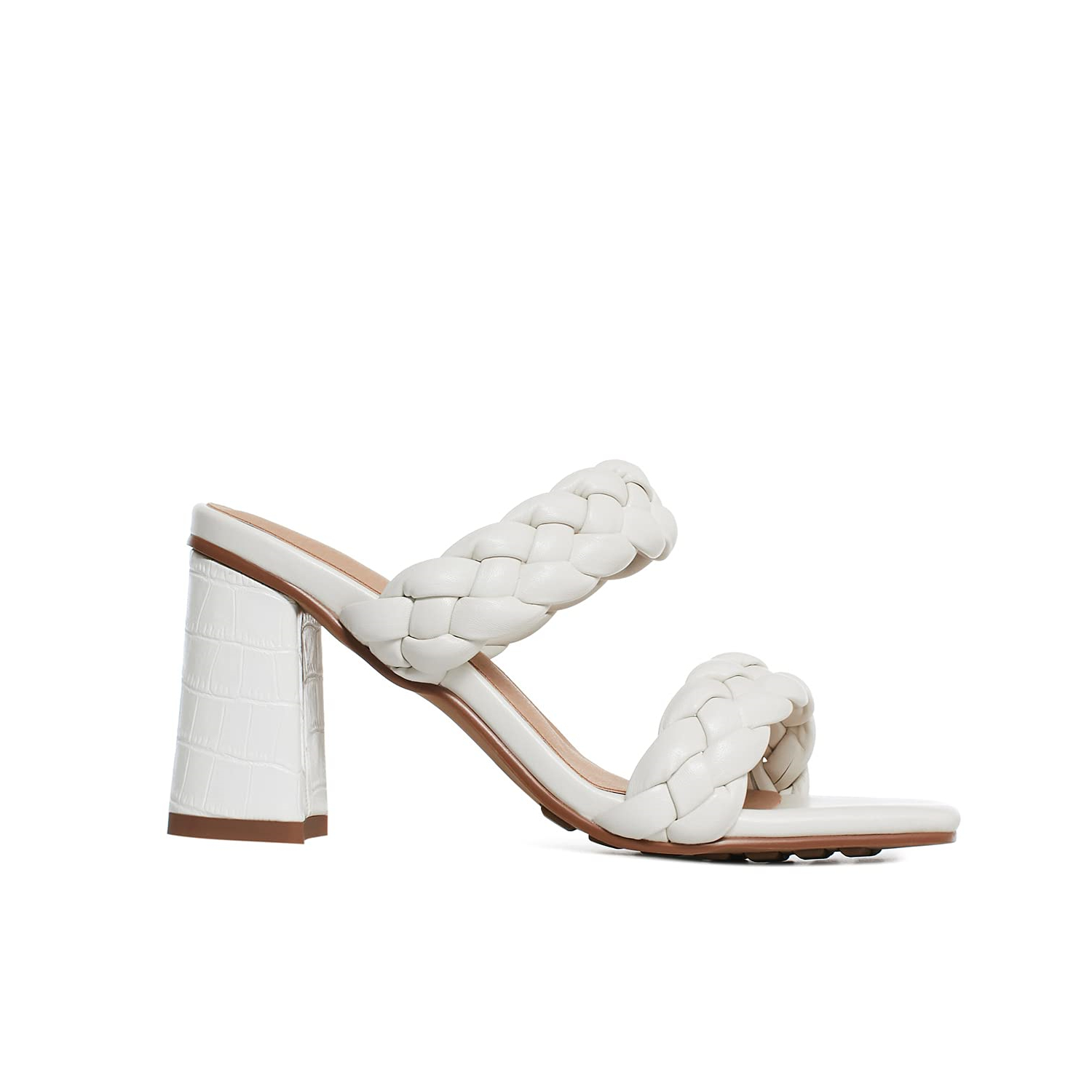 80mm Women's Braided  Square Open Toe Backless Block Double Straps Sandals-vocosishoes