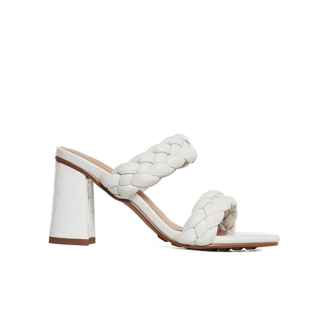 80mm Women's Braided  Square Open Toe Backless Block Double Straps Sandals-vocosishoes
