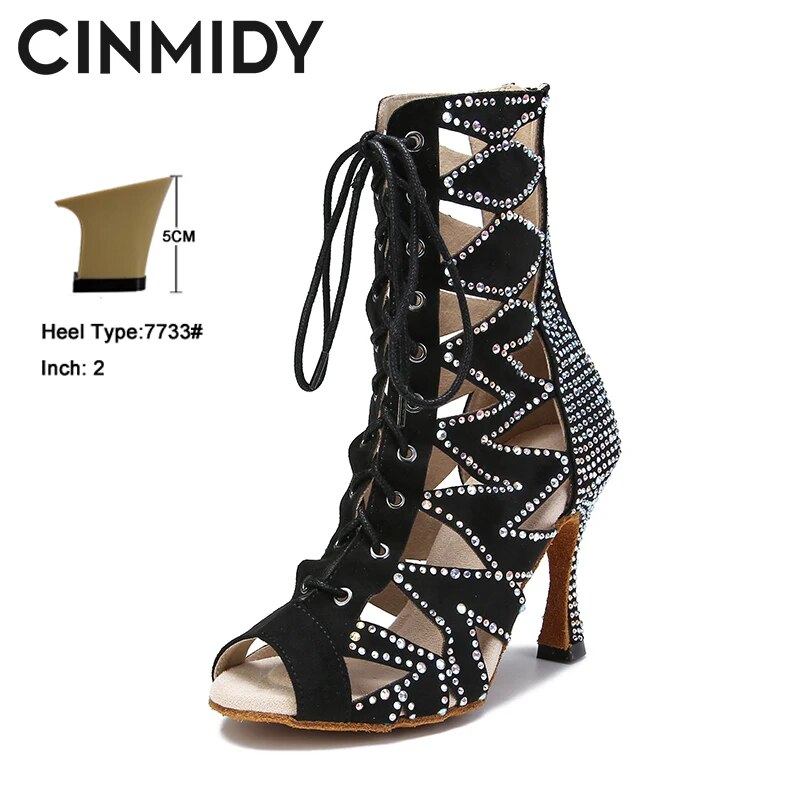 VCshoes Dance Shoes Women High Top Latin Dance Shoes Ballroom Dance Boots Black Ladies Sandals High Heels Party Shoes