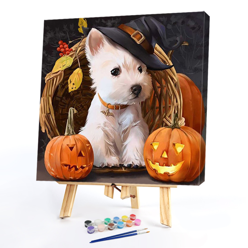 

40*40CM - Paint By Numbers - Halloween White Dog, 501 Original