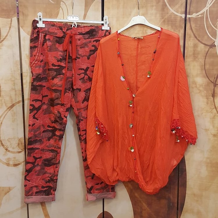 Retro Casual V-Neck Long Sleeve Two-Piece Suit-Mayoulove