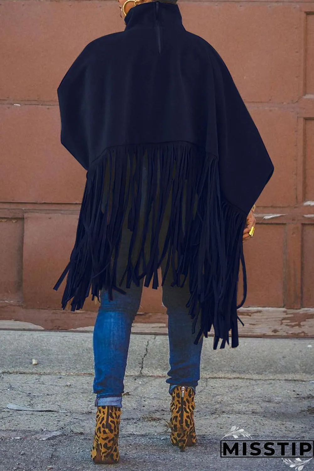 Burgundy Fashion Vintage Solid Tassel Turtleneck Plus Size Overcoat