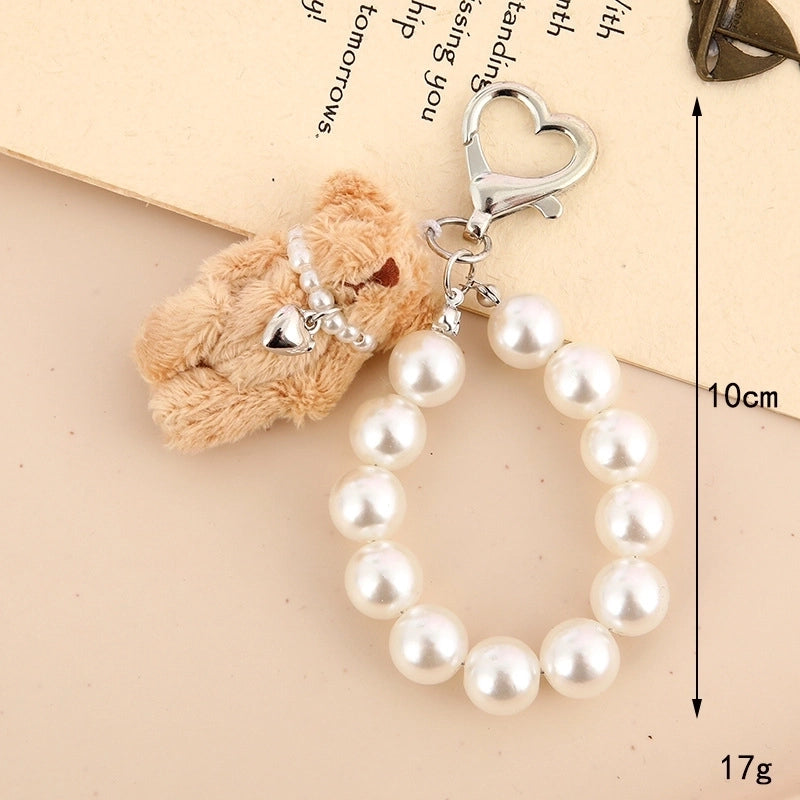 Cartoon Style Cute Bear Heart Shape Beaded Plush Bag Pendant Keychain