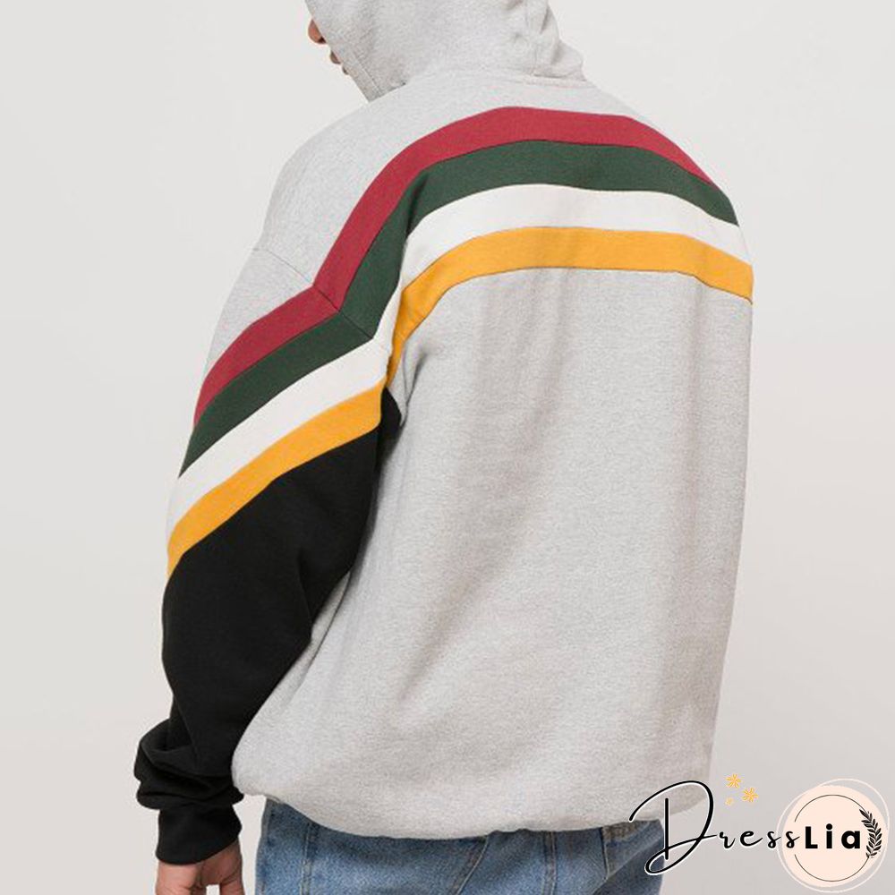 Men's Modern Casual Contrast Color Long Sleeve Hoodie