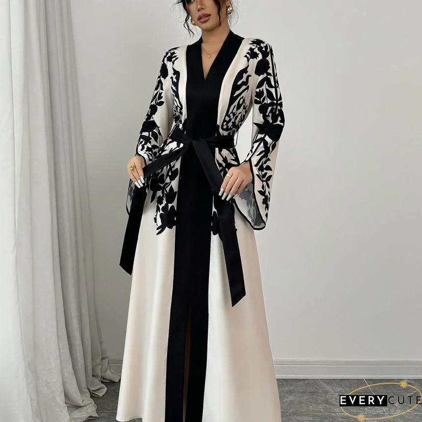 Fashion Casual Print Split Joint V Neck A Line Dresses