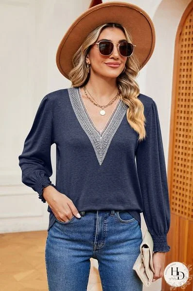 V-Neck Lantern Sleeve T-Shirt