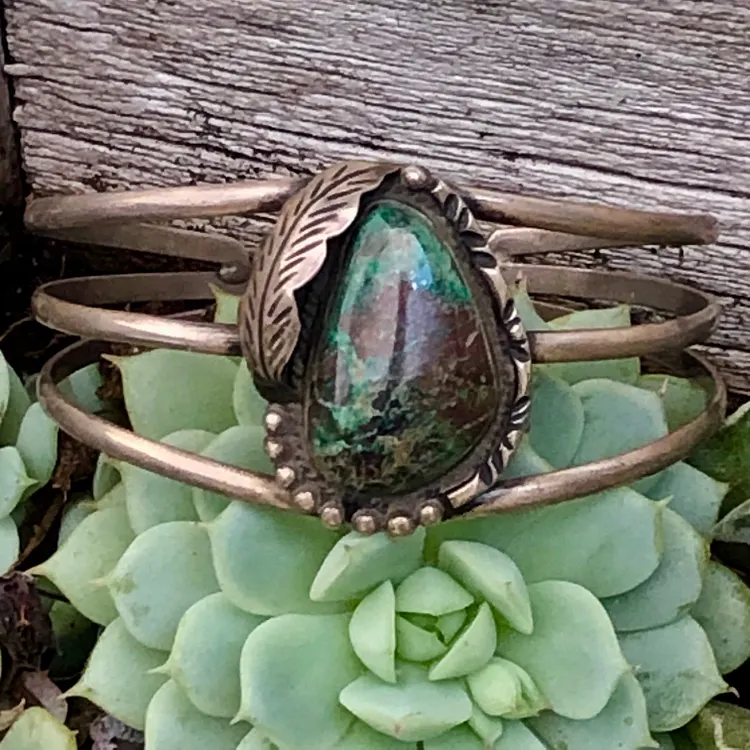 Parrot Wing Chrysocolla Cuff Bracelet Sterling Southwestern
