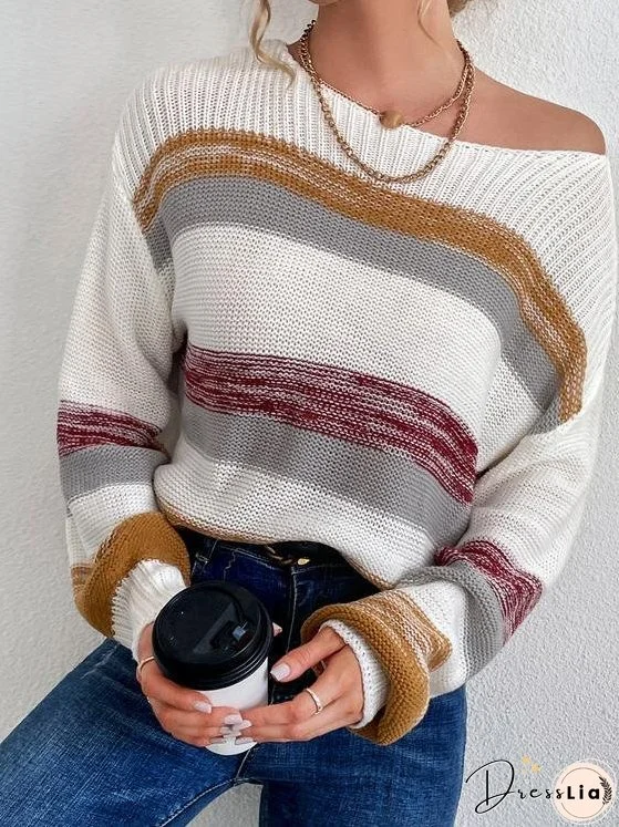 Women's Sweaters Loose Striped Round Neck Long Sleeve Sweater