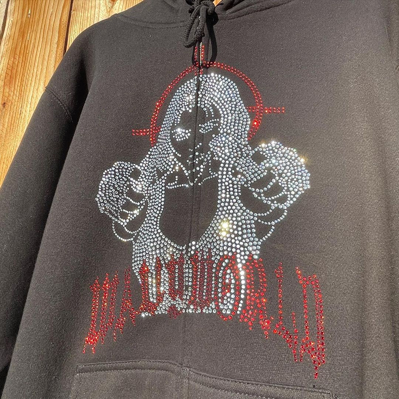 Luckrushonline fall outfits women set American Fashion Rhinestones Skeleton Printing Anime Men Women Long-sleeved Zipper Hoodie Jacket Loose Streetwear Y2K Pullover