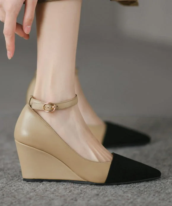 2025 New Wedge Pointed Toe High Heels Buckle Strap