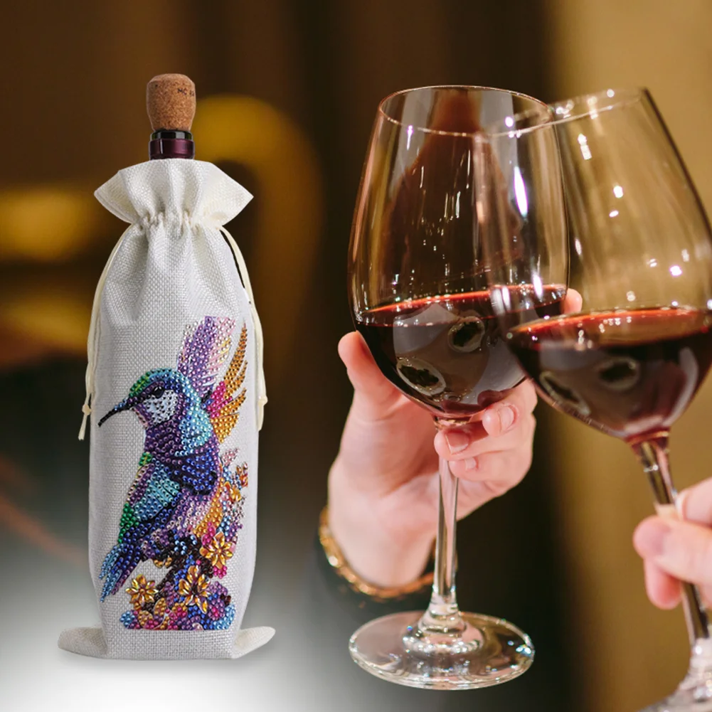 DIY Hummingbird Diamond Painting Wine Bags Creative Diamond Art Liquor Bottle Covers